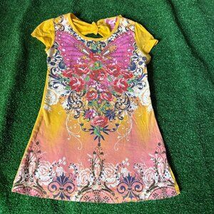 Sugar Tart Short Sleeve Mustard Multicolor Butterfly Cute Top Shirt Size M 10-12